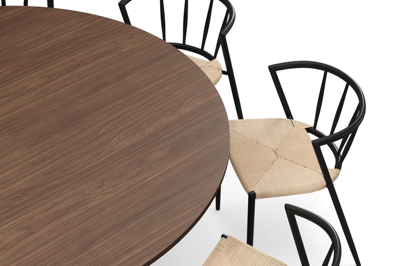 Kopparbo Rundt Spisebord 180 cm med 8 Winston Spisestoler - Valnøtt / Beige / Metallben Svart - Møbler - Bord - Spisegrupper