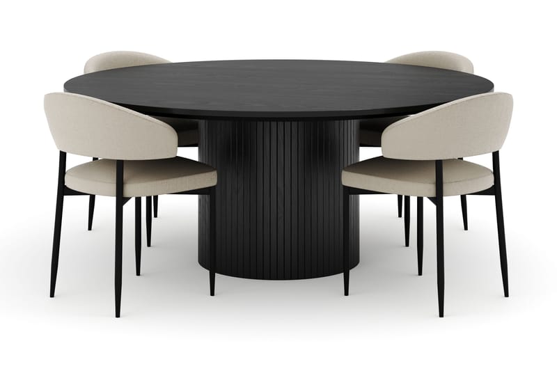 Kopparbo Rundt Stort Spisebord 180 cm med 4 Sawako Stoler, Svart