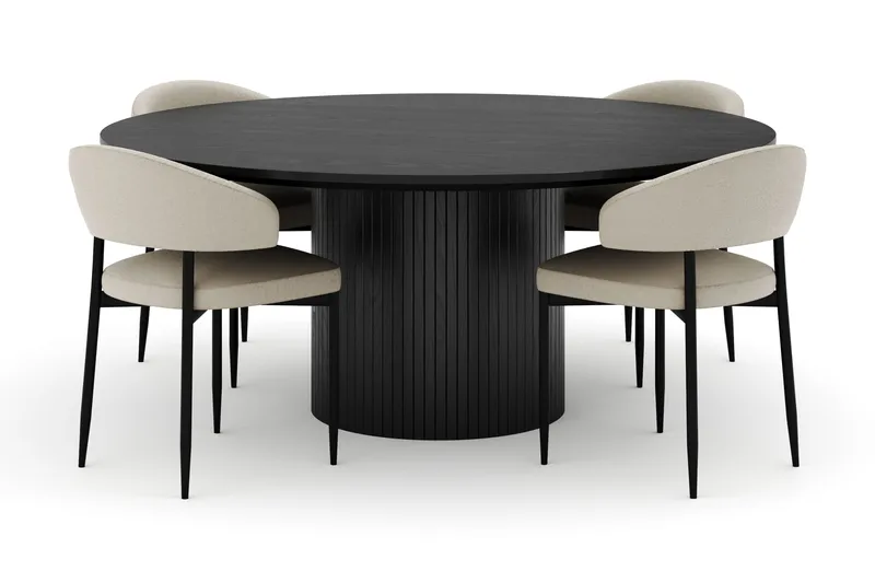 Kopparbo Rundt Stort Spisebord 180 cm med 4 Sawako Stoler, Svart