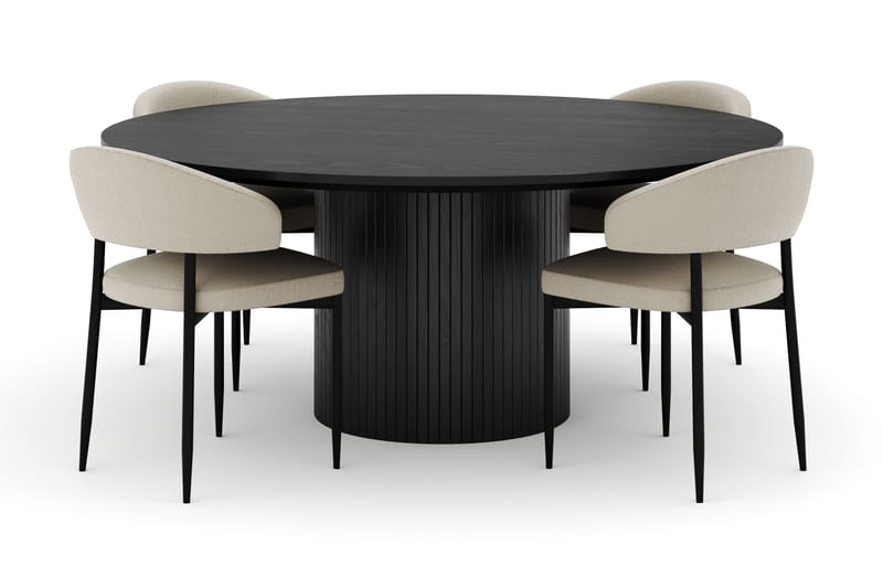 Kopparbo Rundt Stort Spisebord 180 cm med 4 Sawako Stoler - Svart - Møbler - Bord - Spisegrupper