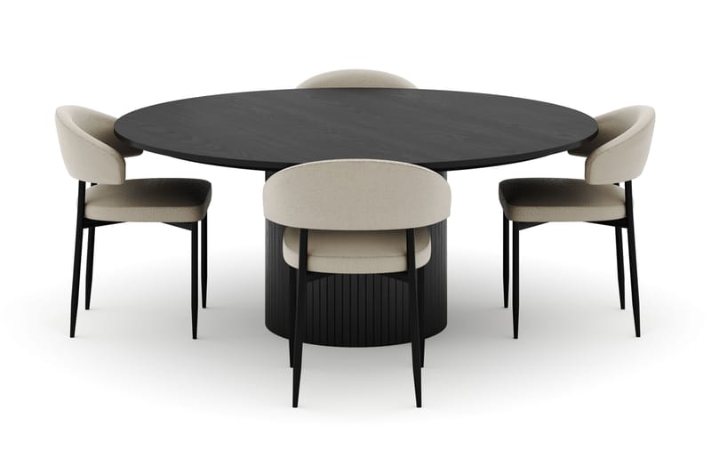 Kopparbo Rundt Stort Spisebord 180 cm med 4 Sawako Stoler - Svart - Møbler - Bord - Spisegrupper