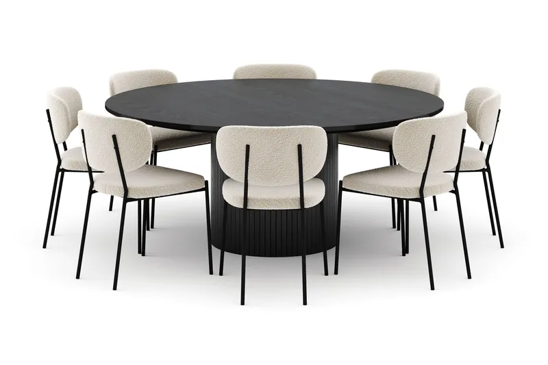 Kopparbo Rundt Stort Spisebord 180 cm med 8 Gemmiano Stoler - Svart - Møbler - Bord - Spisegrupper