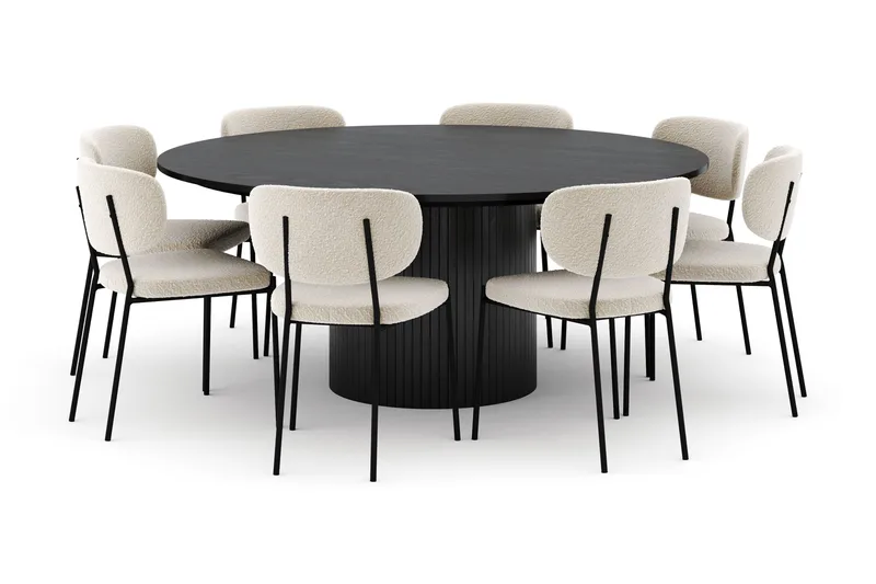 Kopparbo Rundt Stort Spisebord 180 cm med 8 Gemmiano Stoler, Svart