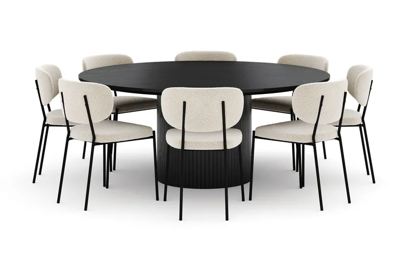 Kopparbo Rundt Stort Spisebord 180 cm med 8 Gemmiano Stoler - Svart - Møbler - Bord - Spisegrupper