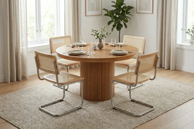 Kopparbo rundt uttrekkbart spisebord 120–220 cm finér - Eik - Møbler - Bord - Spisebord & kjøkkenbord
