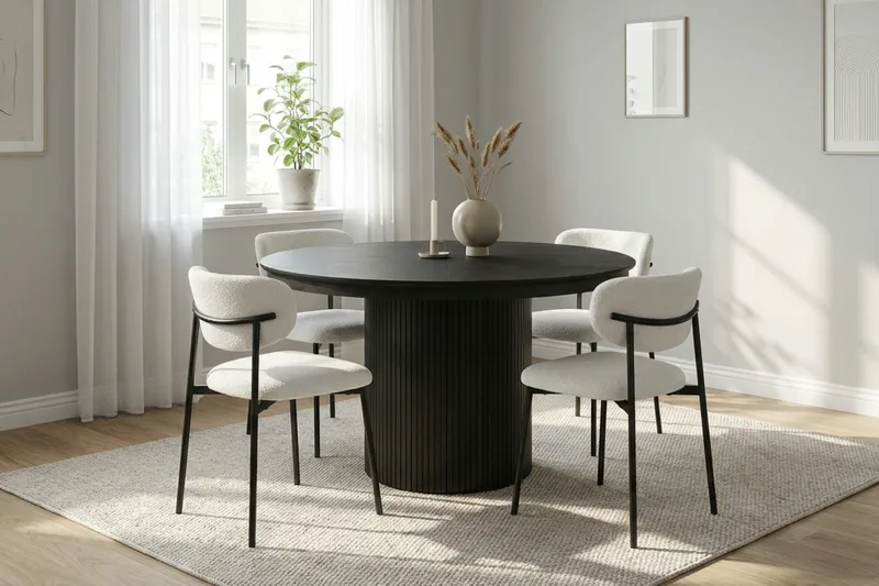 Kopparbo rundt uttrekkbart spisebord 120–220 cm finér - Svart - Møbler - Bord - Spisebord & kjøkkenbord