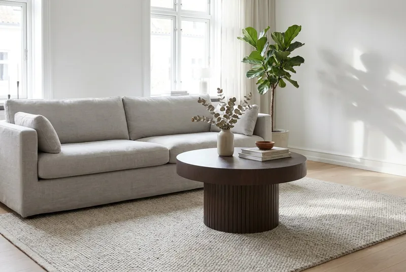 Kopparbo sofabord rundt 85 cm tykk bordplate - Røkt eik - Møbler - Bord - Sofabord