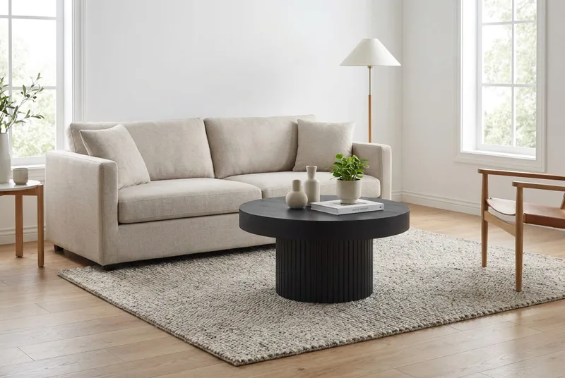 Kopparbo sofabord rundt 85 cm tykk bordplate - Svartbeiset eik - Møbler - Bord - Sofabord