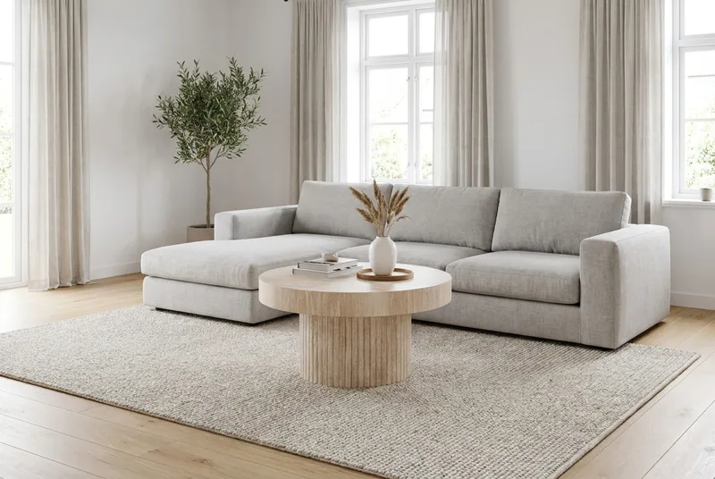 Kopparbo sofabord rundt 85 cm tykk bordplate - Travertin - Møbler - Bord - Sofabord