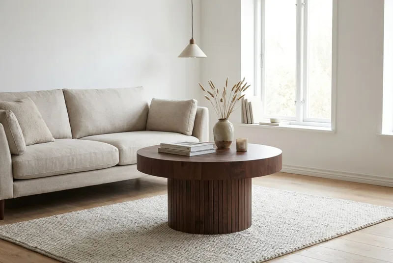 Kopparbo sofabord rundt 85 cm tykk bordplate - Valnøtt - Møbler - Bord - Sofabord