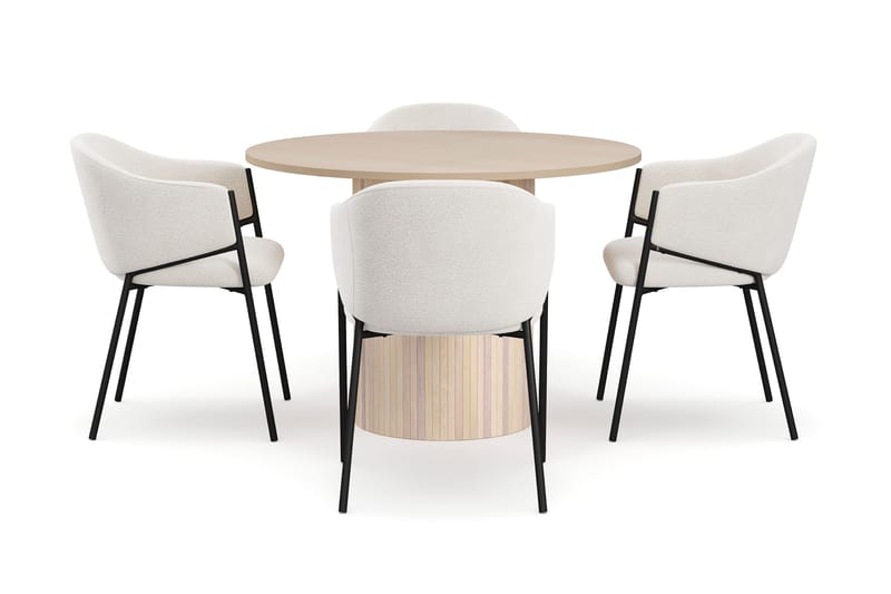 Kopparbo Spisebord 106 cm med 4 Filip Spisestoler - Hvit / Hvit Bouclé - Møbler - Bord - Spisegrupper