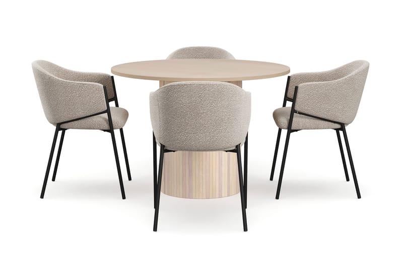 Kopparbo Spisebord 106 cm med 4 Filip Spisestoler - Hvit / Taupe Bouclé - Møbler - Bord - Spisegrupper