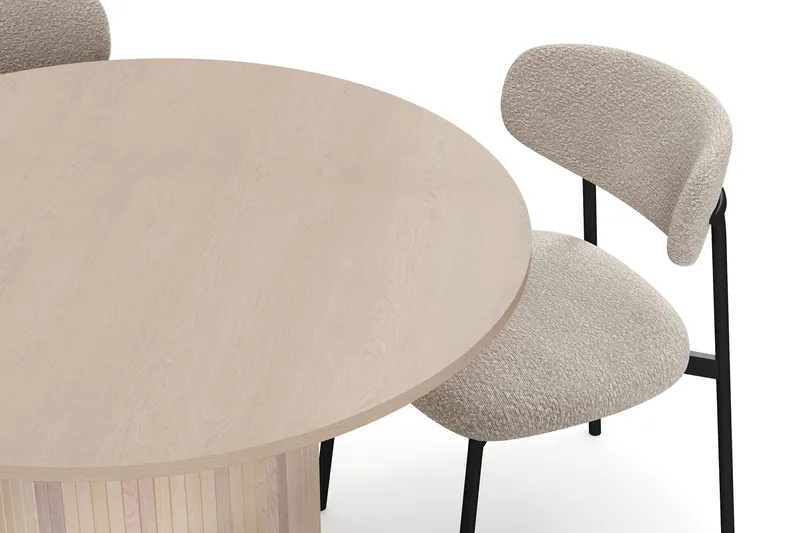 Kopparbo Spisebord 106 cm med 4 Lucy Spisestoler - Hvit / Greige Bouclé / Metallben Svart - Møbler - Bord - Spisegrupper