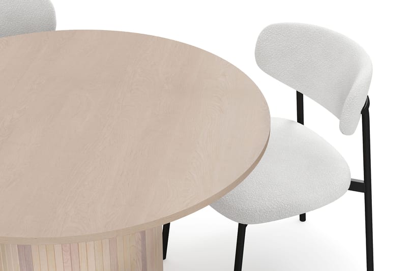 Kopparbo Spisebord 106 cm med 4 Lucy Spisestoler - Hvit / Hvit Bouclé / Metallben Svart - Møbler - Bord - Spisegrupper