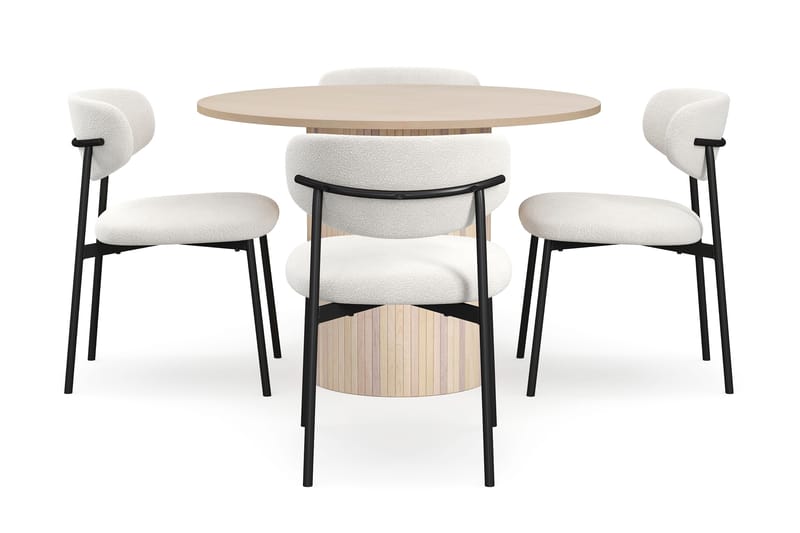 Kopparbo Spisebord 106 cm med 4 Lucy Spisestoler - Hvit / Hvit Bouclé / Metallben Svart - Møbler - Bord - Spisegrupper