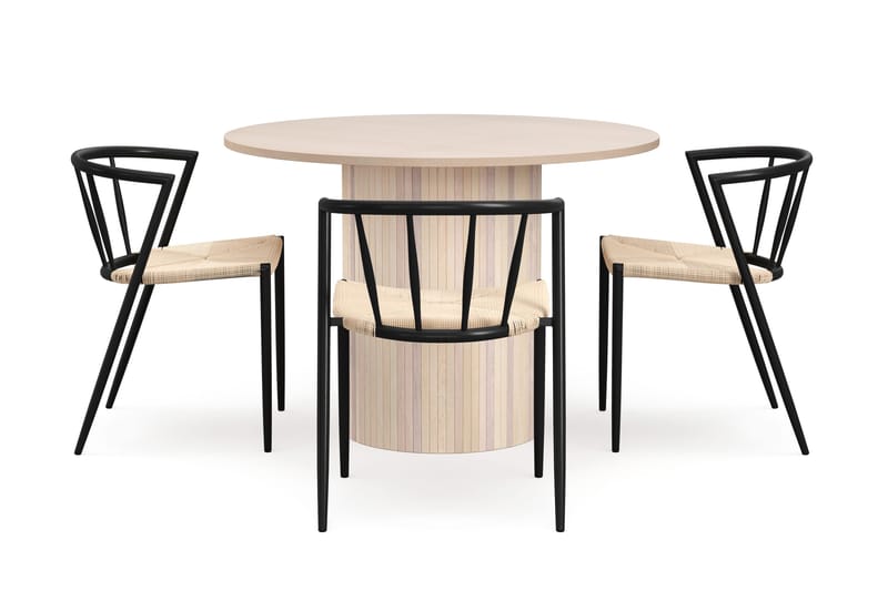 Kopparbo Spisebord 106 cm med 4 Winston Spisestoler - Hvit / Beige / Metallben Svart - Møbler - Bord - Spisegrupper