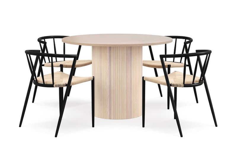 Kopparbo Spisebord 106 cm med 4 Winston Spisestoler - Hvit / Beige / Metallben Svart - Møbler - Bord - Spisegrupper