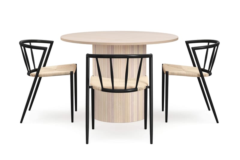 Kopparbo Spisebord 106 cm med 4 Winston Spisestoler - Hvit / Beige / Metallben Svart - Møbler - Bord - Spisegrupper