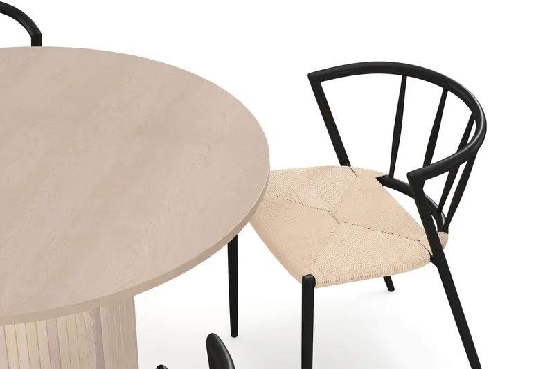 Kopparbo Spisebord 106 cm med 4 Winston Spisestoler - Hvit / Beige / Metallben Svart - Møbler - Bord - Spisegrupper