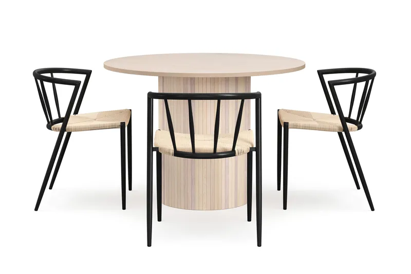 Kopparbo Spisebord 106 cm med 4 Winston Spisestoler - Hvit / Beige / Metallben Svart - Møbler - Bord - Spisegrupper