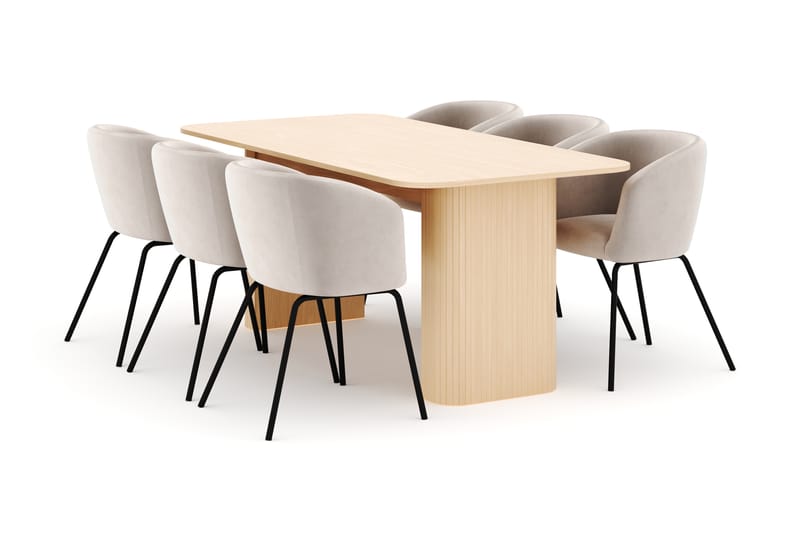 Kopparbo Spisebord 160-220 cm Uttrekkbart med 6 Berit Stoler - Hvit - Møbler - Bord - Spisegrupper