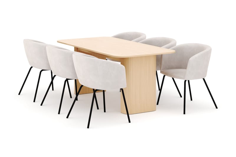 Kopparbo Spisebord 160-220 cm Uttrekkbart med 6 Berit Stoler - Hvit - Møbler - Bord - Spisegrupper