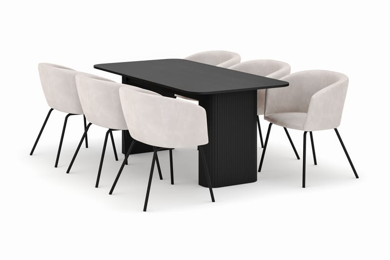 Kopparbo Spisebord 160-220 cm Uttrekkbart med 6 Berit Stoler - Svart - Møbler - Bord - Spisegrupper