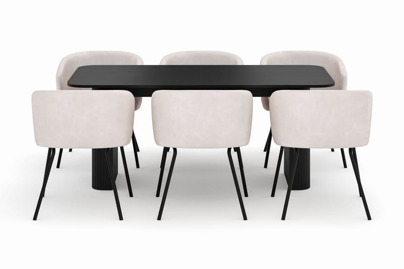 Kopparbo Spisebord 160-220 cm Uttrekkbart med 6 Berit Stoler - Svart - Møbler - Bord - Spisegrupper