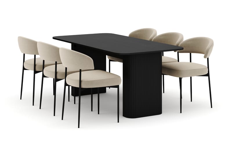 Kopparbo Spisebord 160-220 cm Uttrekkbart med 6 Sawako Stoler - Svart - Møbler - Bord - Spisegrupper