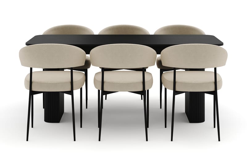 Kopparbo Spisebord 160-220 cm Uttrekkbart med 6 Sawako Stoler - Svart - Møbler - Bord - Spisegrupper
