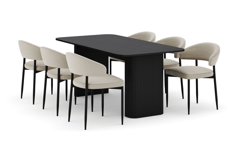 Kopparbo Spisebord 160-220 cm Uttrekkbart med 6 Sawako Stoler - Svart - Møbler - Bord - Spisegrupper