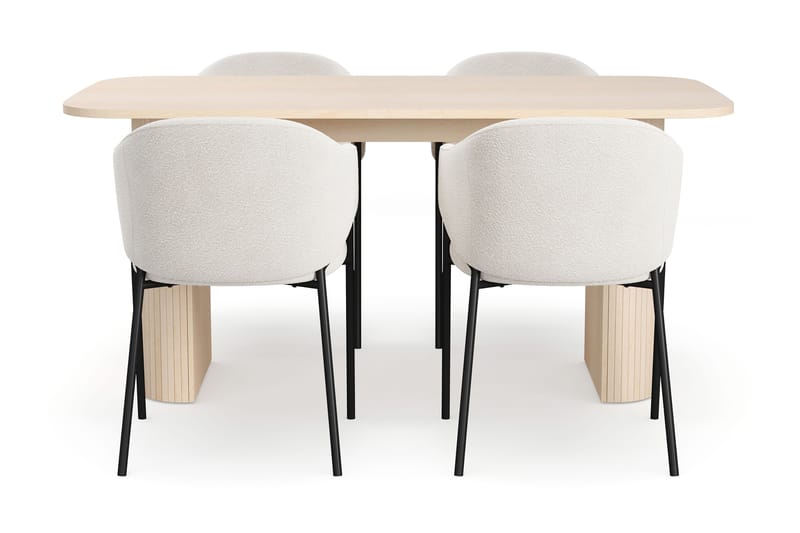 Kopparbo Spisebord 160 cm med 4 Filip Spisestoler - Hvit / Hvit Bouclé - Møbler - Bord - Spisegrupper