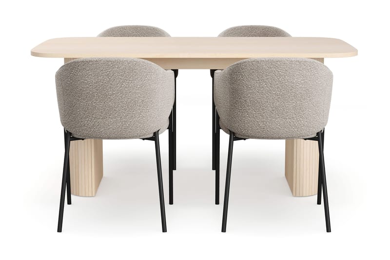 Kopparbo Spisebord 160 cm med 4 Filip Spisestoler - Hvit / Taupe Bouclé - Møbler - Bord - Spisegrupper