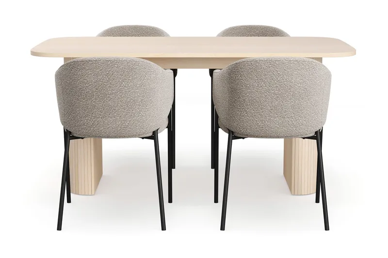 Kopparbo Spisebord 160 cm med 4 Filip Spisestoler - Hvit / Taupe Bouclé - Møbler - Bord - Spisegrupper