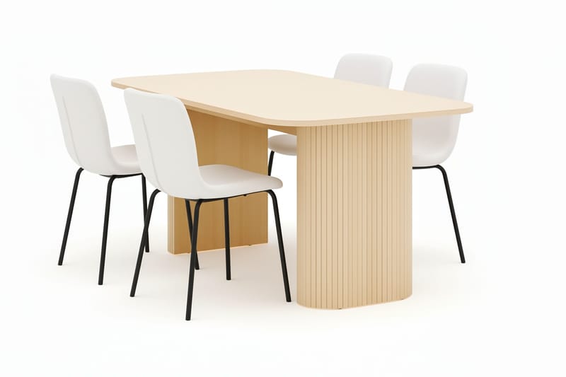 Kopparbo Spisebord 160 cm med 4 Katy Spisestoler, Hvit / Hvit Bouclé / Metallben Svart