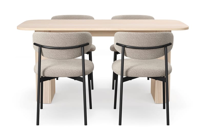 Kopparbo Spisebord 160 cm med 4 Lucy Spisestoler - Hvit / Greige Bouclé / Metallben Svart - Møbler - Bord - Spisegrupper