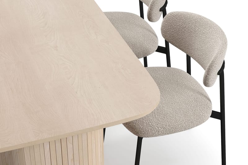 Kopparbo Spisebord 160 cm med 4 Lucy Spisestoler - Hvit / Greige Bouclé / Metallben Svart - Møbler - Bord - Spisegrupper