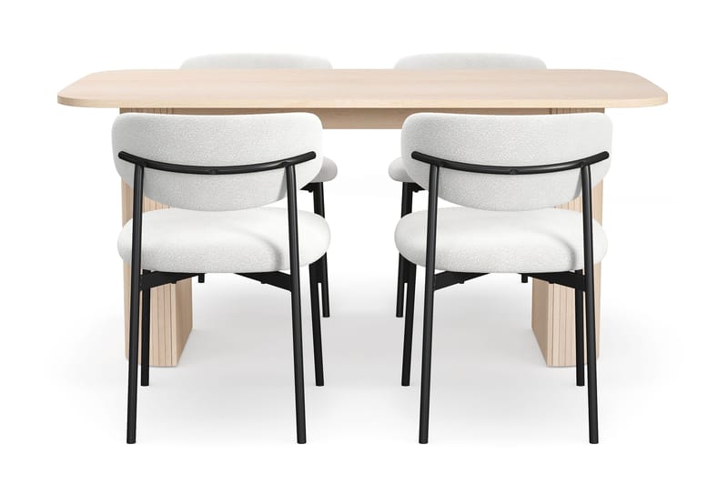 Kopparbo Spisebord 160 cm med 4 Lucy Spisestoler - Hvit / Hvit Bouclé / Metallben Svart - Møbler - Bord - Spisegrupper