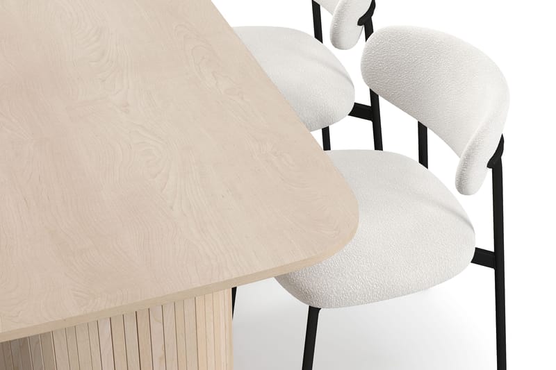 Kopparbo Spisebord 160 cm med 4 Lucy Spisestoler - Hvit / Hvit Bouclé / Metallben Svart - Møbler - Bord - Spisegrupper