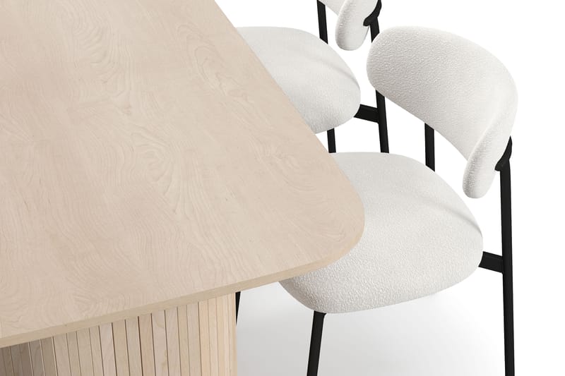 Kopparbo Spisebord 160 cm med 4 Lucy Spisestoler - Hvit / Hvit Bouclé / Metallben Svart - Møbler - Bord - Spisegrupper