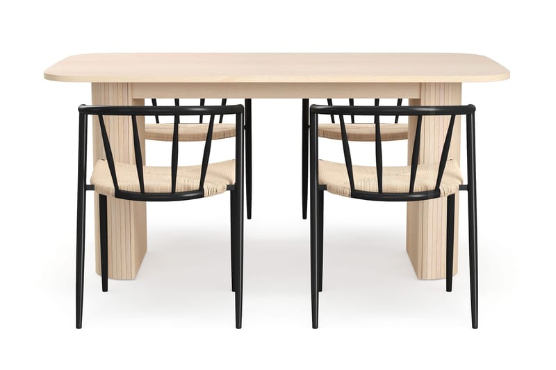 Kopparbo Spisebord 160 cm med 4 Winston Spisestoler - Hvit / Beige / Metallben Svart - Møbler - Bord - Spisegrupper
