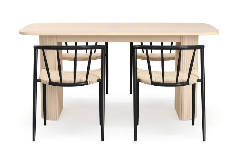 Kopparbo Spisebord 160 cm med 4 Winston Spisestoler - Hvit / Beige / Metallben Svart - Møbler - Bord - Spisegrupper