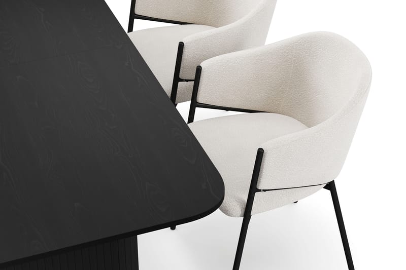 Kopparbo Spisebord 180-240 cm Uttrekkbart med 4 Filip Spisestoler - Svart / Hvit Bouclé - Møbler - Bord - Spisegrupper