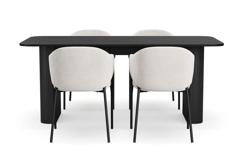 Kopparbo Spisebord 180-240 cm Uttrekkbart med 4 Filip Spisestoler - Svart / Hvit Bouclé - Møbler - Bord - Spisegrupper