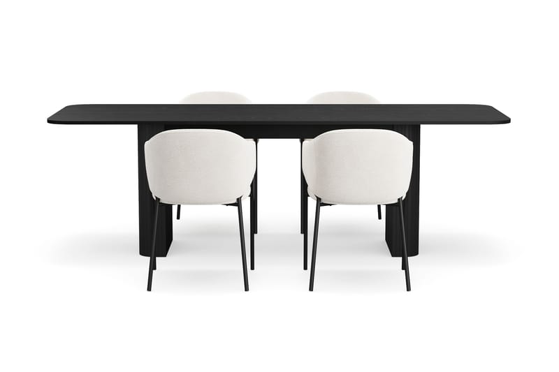 Kopparbo Spisebord 180-240 cm Uttrekkbart med 4 Filip Spisestoler - Svart / Hvit Bouclé - Møbler - Bord - Spisegrupper