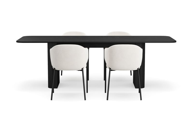 Kopparbo Spisebord 180-240 cm Uttrekkbart med 4 Filip Spisestoler - Svart / Hvit Bouclé - Møbler - Bord - Spisegrupper