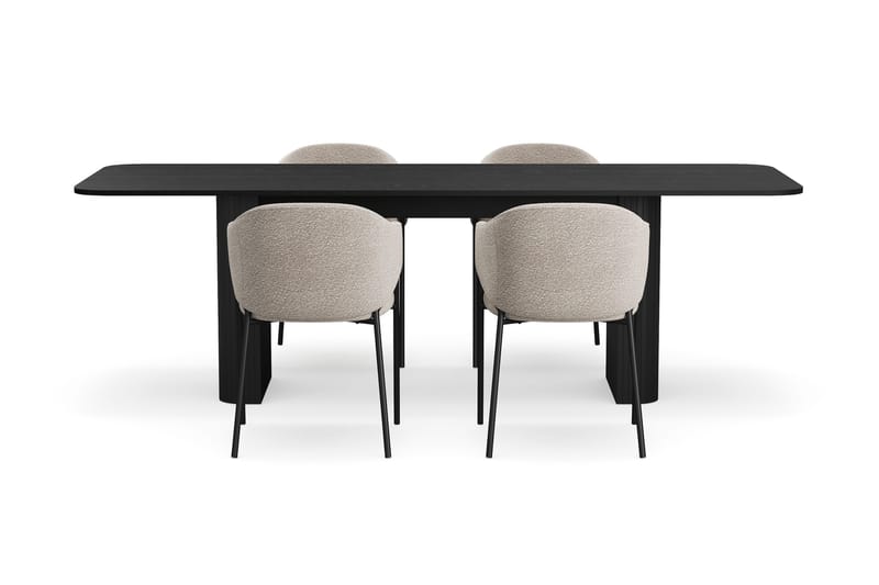 Kopparbo Spisebord 180-240 cm Uttrekkbart med 4 Filip Spisestoler - Svart / Taupe Bouclé - Møbler - Bord - Spisegrupper