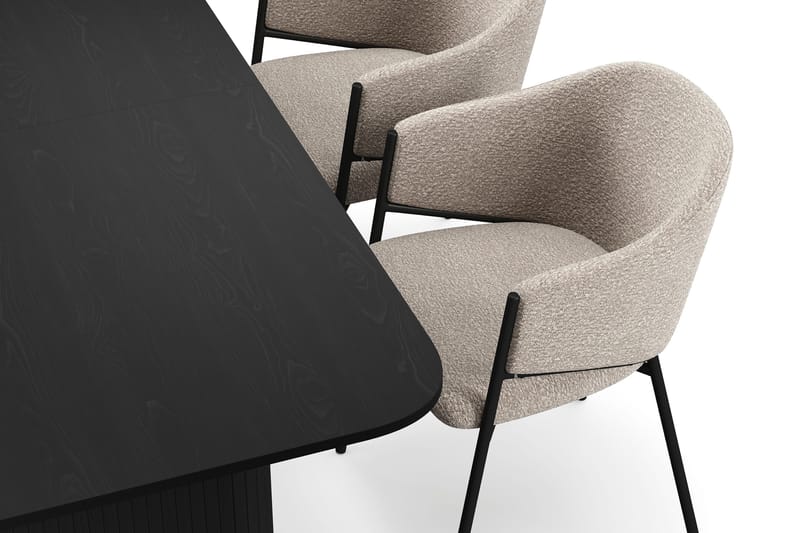 Kopparbo Spisebord 180-240 cm Uttrekkbart med 4 Filip Spisestoler - Svart / Taupe Bouclé - Møbler - Bord - Spisegrupper