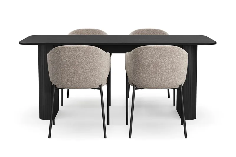 Kopparbo Spisebord 180-240 cm Uttrekkbart med 4 Filip Spisestoler - Svart / Taupe Bouclé - Møbler - Bord - Spisegrupper