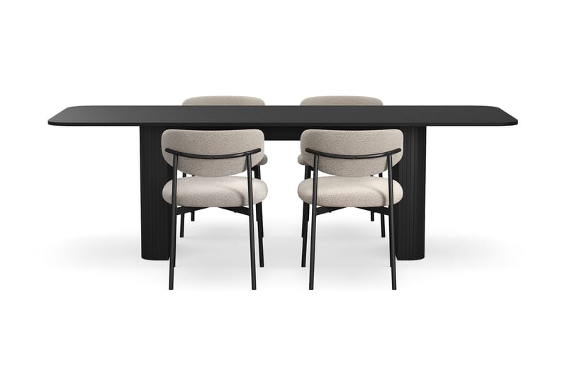 Kopparbo Spisebord 180-240 cm Uttrekkbart med 4 Lucy Spisestoler - Svart / Greige Bouclé / Metallben Svart - Møbler - Bord - Spisegrupper